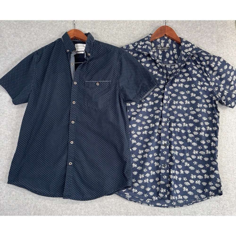 Denim & Flower Slate & Stone Mens M Navy Blue SS Button Shirt Lot 2